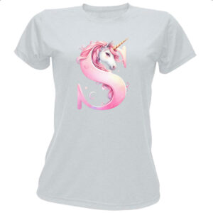 Camiseta Baby Look Unicornio Alfabeto Letra S