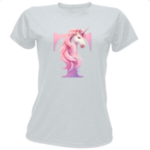 Camiseta Baby Look Unicornio Alfabeto Letra T