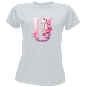 Camiseta Baby Look Unicornio Alfabeto Letra U