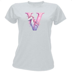 Camiseta Baby Look Unicornio Alfabeto Letra V