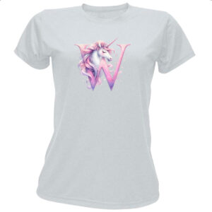 Camiseta Baby Look Unicornio Alfabeto Letra W