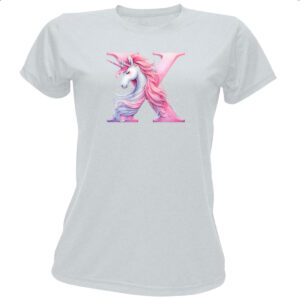 Camiseta Baby Look Unicornio Alfabeto Letra X