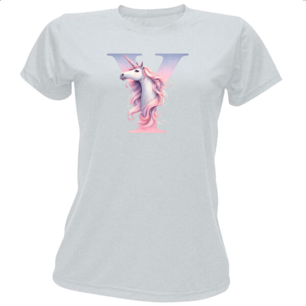 Camiseta Baby Look Unicornio Alfabeto Letra Y