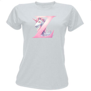 Camiseta Baby Look Unicornio Alfabeto Letra Z