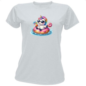 Camiseta Baby Look Unicornio na boia