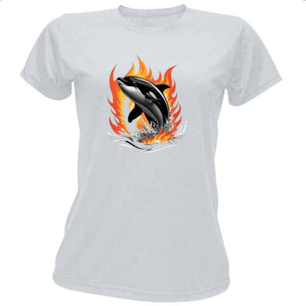 Camiseta Baby Look Orca ataque elementos de fogo