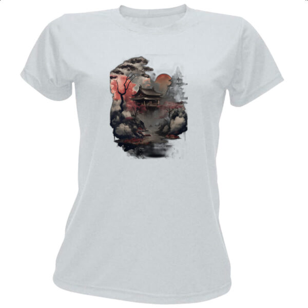 Camiseta Baby Look Paisagem Asia tinta a oleo