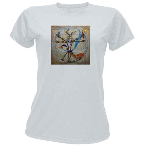 Camiseta Baby Look Papa Leguas e Coyote Vitruviano Da Vinci