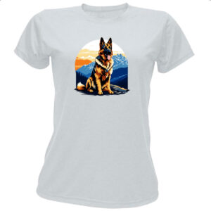 Camiseta Baby Look Pastor alemao montanhas