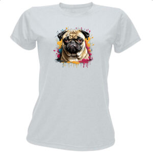 Camiseta Baby Look Pug Watercolor Splash Art