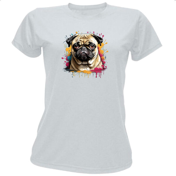 Camiseta Baby Look Pug Watercolor Splash Art