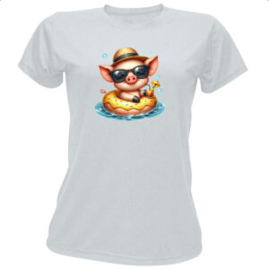 Camiseta Baby Look Porco na boia
