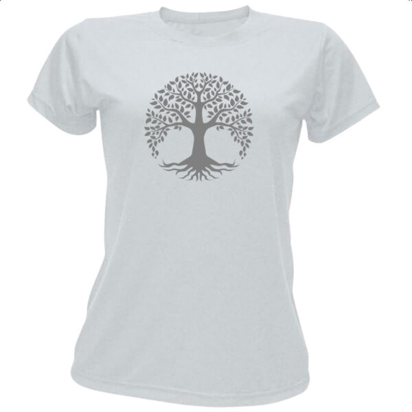 Camiseta Baby Look Arvore da vida cinza