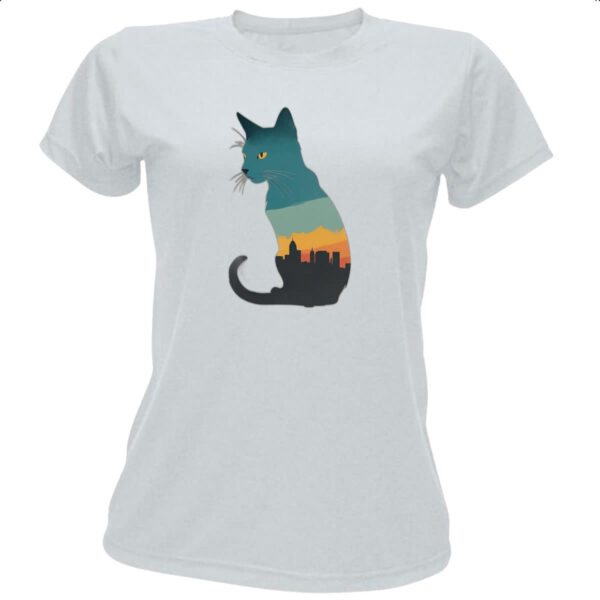 Camiseta Baby Look Silhueta gato cidade noturna