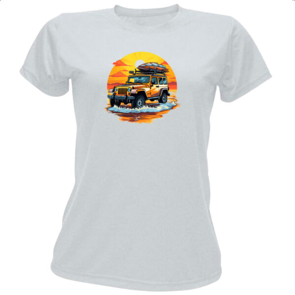 Camiseta Baby Look Aventura jeep praia sunset