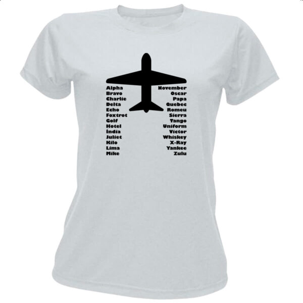 Camiseta Baby Look Aviao codigos foneticos