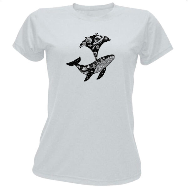 Camiseta Baby Look Baleia universo estrelas