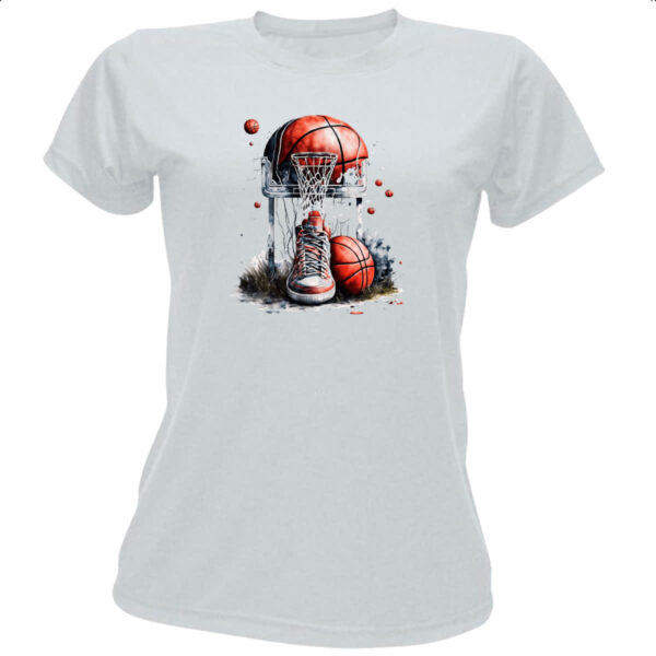 Camiseta Baby Look Basquete tenis cesta e bola