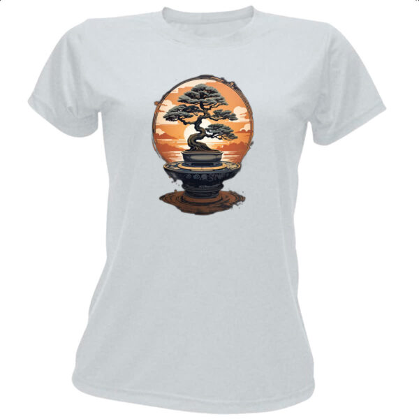 Camiseta Baby Look Bonsai magico Japao sunset