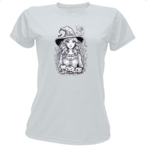 Camiseta Baby Look Bruxinha Art Line Halloween