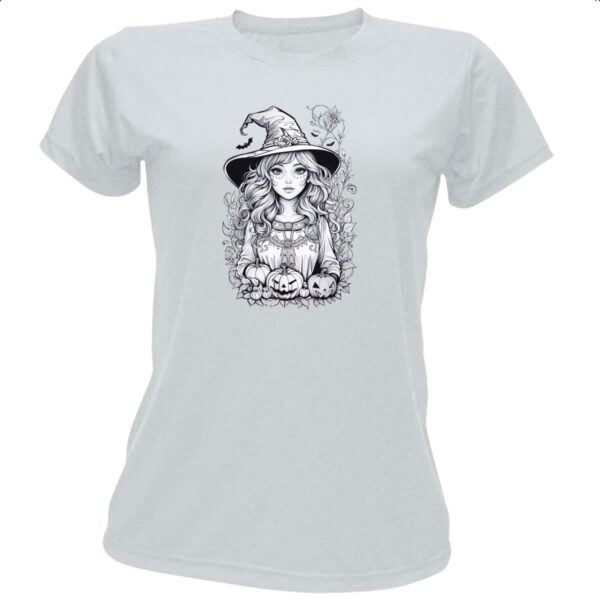 Camiseta Baby Look Bruxinha Art Line Halloween