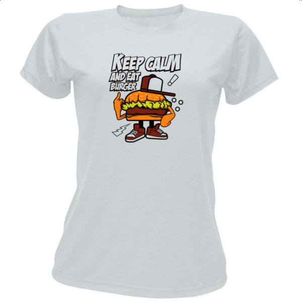 Camiseta Baby Look Keep Calm e coma Hamburguer