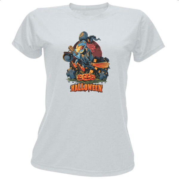 Camiseta Baby Look Halloween Bruxa voando vassoura