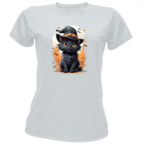 Camiseta Baby Look Halloween Cute Gato Preto Bruxo