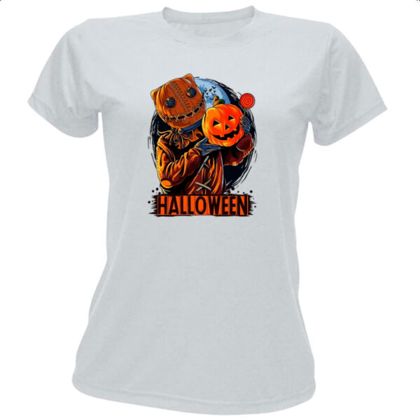 Camiseta Baby Look Halloween Espantalho doces ou travessuras