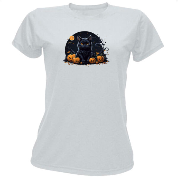 Camiseta Baby Look Halloween Gato Preto Aboboras