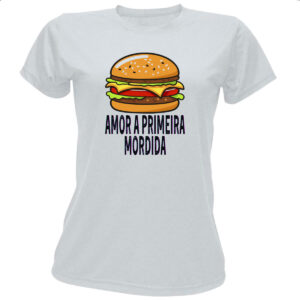 Camiseta Baby Look Hamburguer amor a primeira mordida