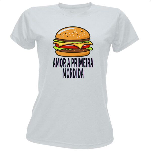 Camiseta Baby Look Hamburguer amor a primeira mordida