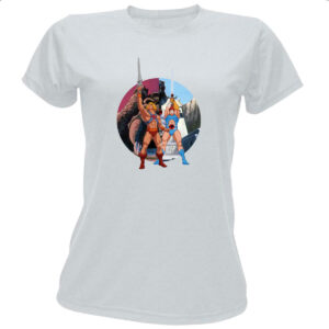 Camiseta Baby Look He-man e Lion espadas do poder