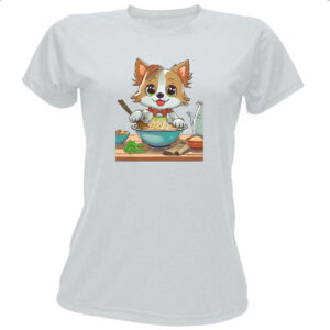 Camiseta Baby Look Cao feliz cozinhando lamem
