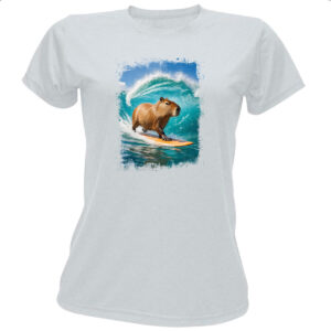Camiseta Baby Look Capivara surfando no Hawaii