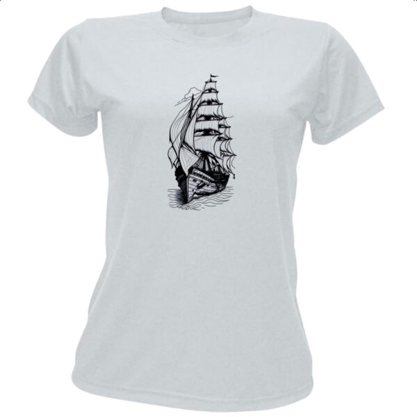 Camiseta Baby Look Caravela desenhada a lapis
