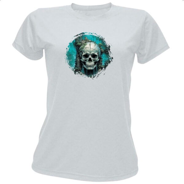 Camiseta Baby Look Casa em cranio de caveira