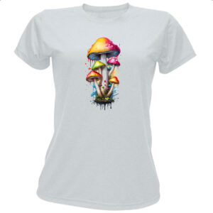 Camiseta Baby Look Cogumelos coloridos splash