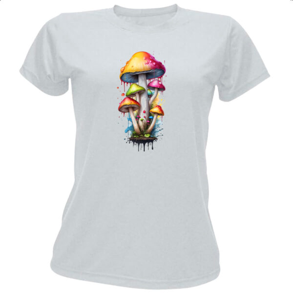 Camiseta Baby Look Cogumelos coloridos splash