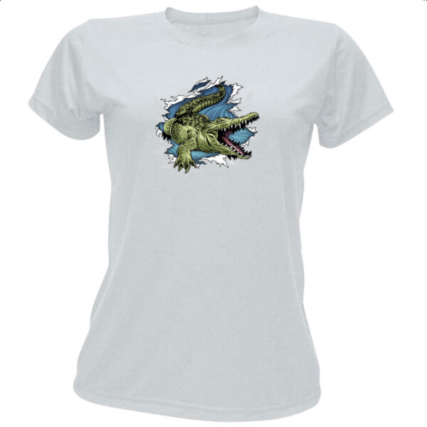 Camiseta Baby Look Crocodilo rasgando a camisa