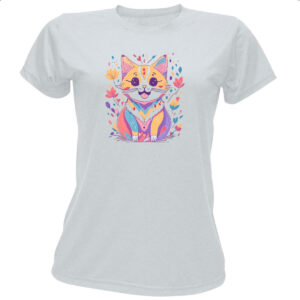 Camiseta Baby Look Desenho gato feliz