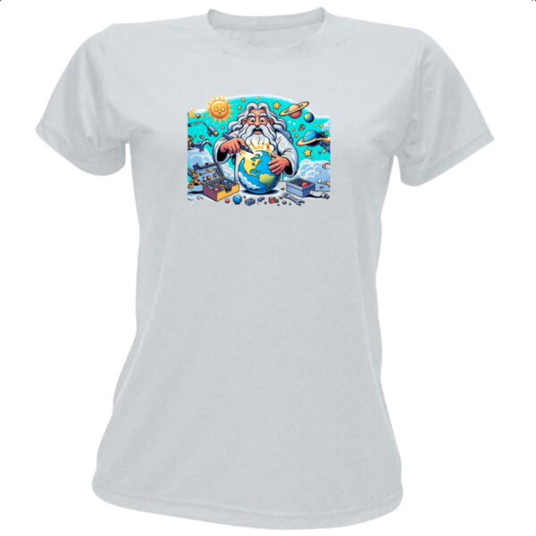 Camiseta Baby Look Deus criando o mundo cartoon