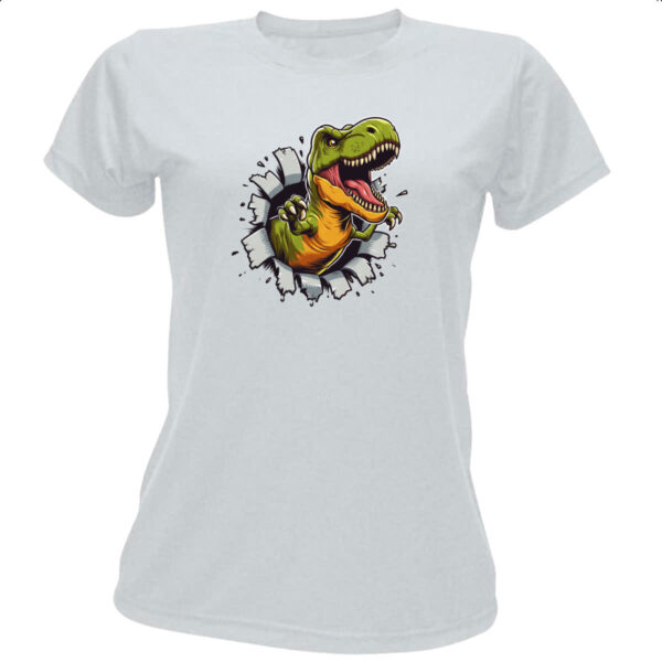 Camiseta Baby Look Dinossauro T-Rex rasgando a camisa