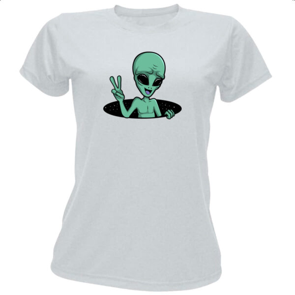 Camiseta Baby Look Alien Paz e amor buraco negro