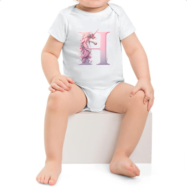 Body infantil Unicornio Alfabeto Letra H - Imagem 2