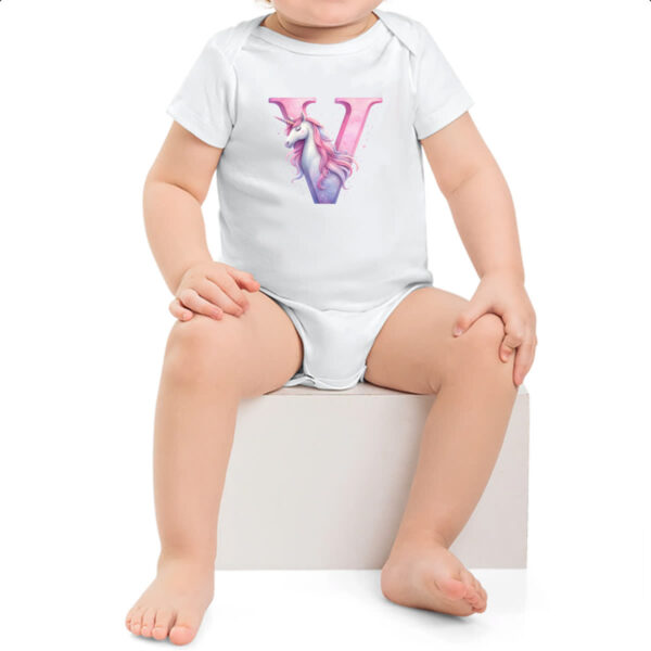Body infantil Unicornio Alfabeto Letra V - Imagem 2