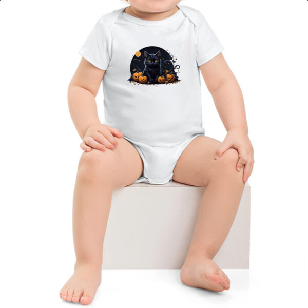 Body infantil Halloween Gato Preto Aboboras - Imagem 2