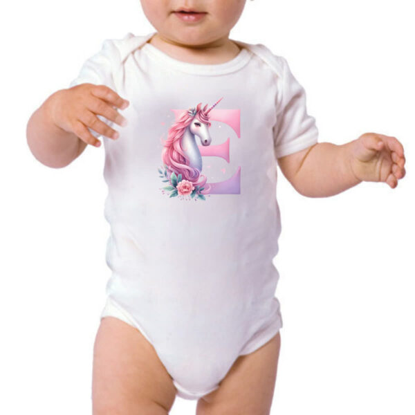 Body infantil Unicornio Alfabeto Letra E - Imagem 3