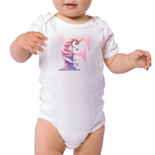 Body infantil Unicornio Alfabeto Letra F - Imagem 3
