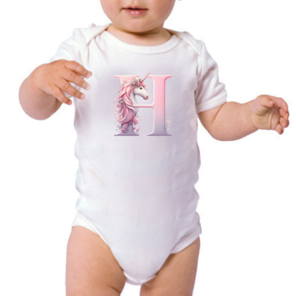 Body infantil Unicornio Alfabeto Letra H - Imagem 3
